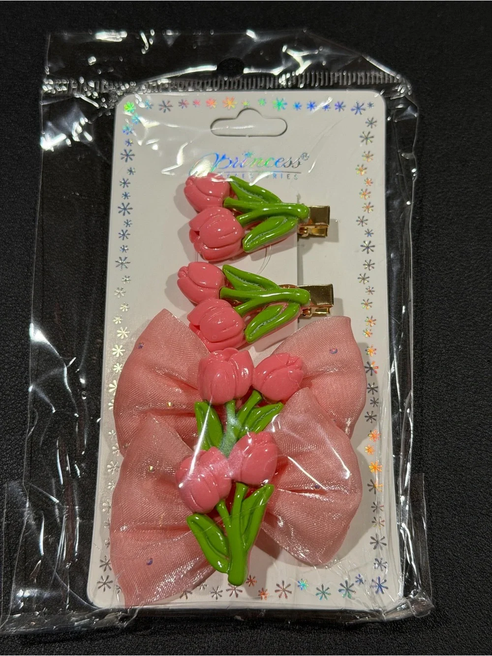 Princess Kids Pink Tulip Hair Clip & Bow Set